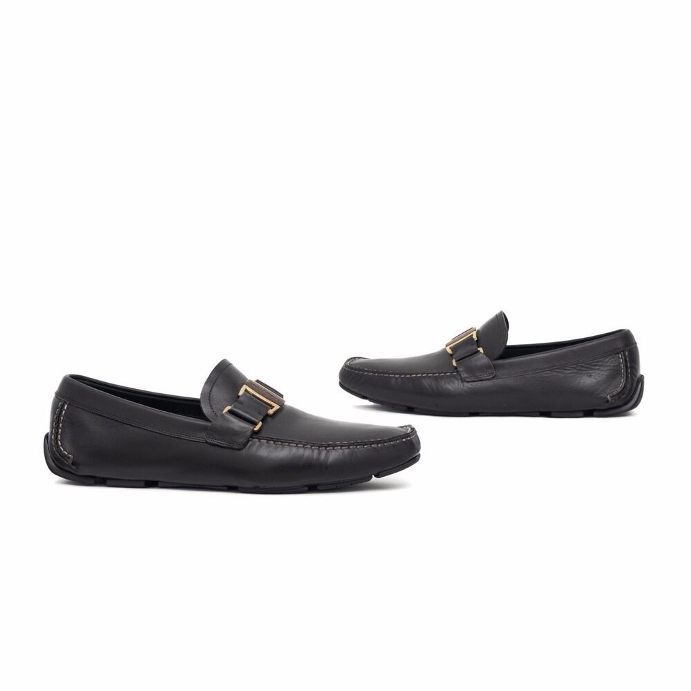950$ Salvatore Ferragamo Men’s Black Leather Sardegna Driving Loafers US9 2E